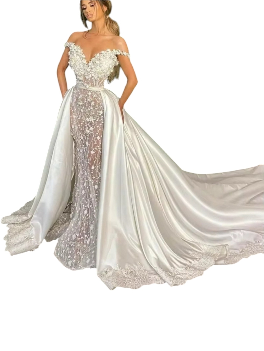 Lace & Satin Bridal Detachable Train